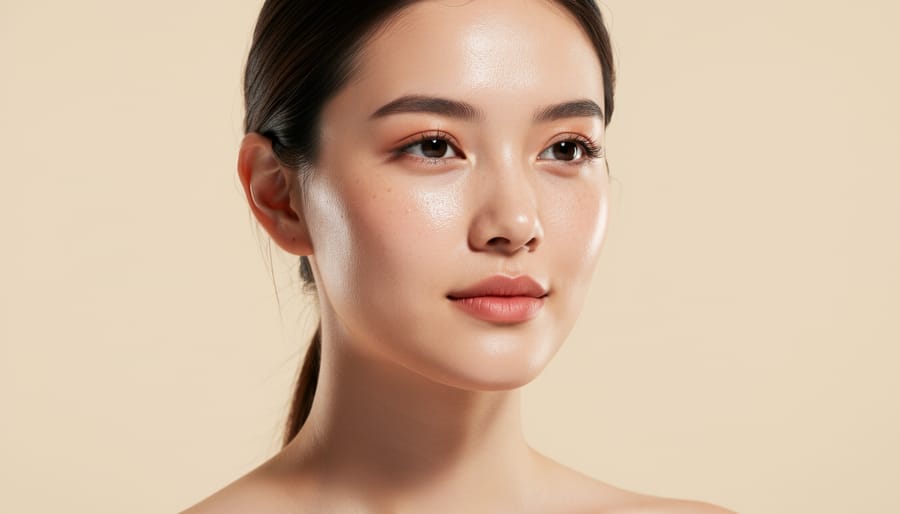Woman with glowing hydrated skin after using dry skin mask treatment