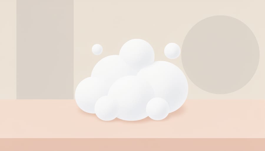 Macro close-up of silky white cleanser foam with soft bubbles