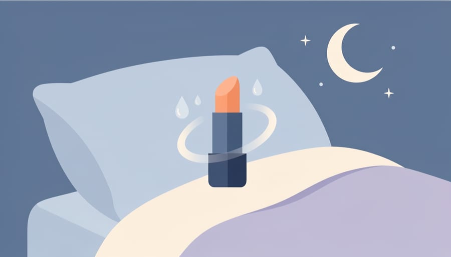 Lip butter balm on a bedside table beside a glass of water and soft fabric for a nighttime hydration vibe