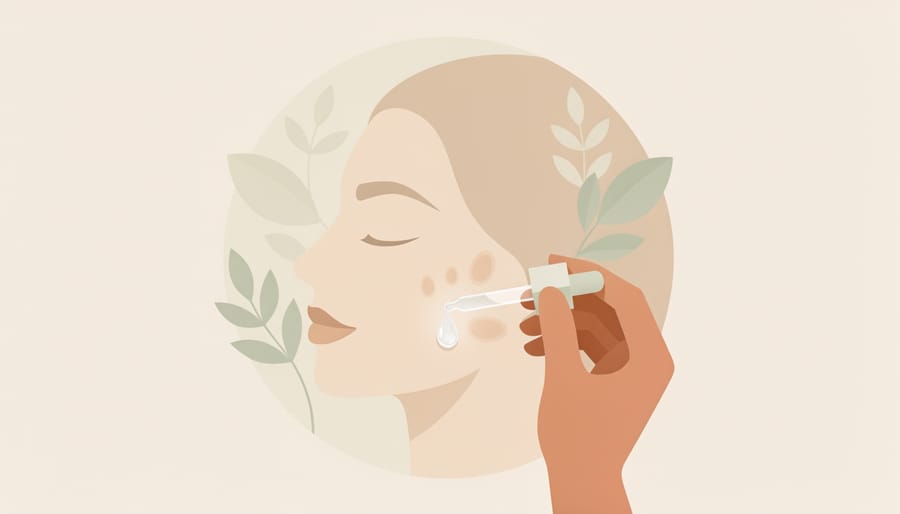 Person applying skincare serum to the cheek in natural light