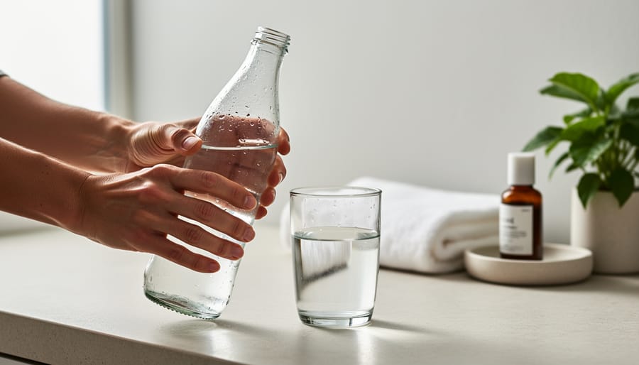 Close-up of hand applying moisturizer cream to skin with a smooth, glossy finish.