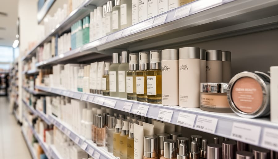 Beauty products displayed on a retail shelf in a clean, well-lit store