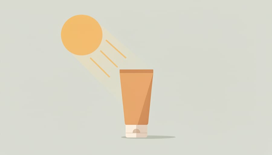 Person holding a sunscreen tube near the face in warm sunlight, illustrating daily SPF in a minimalist routine.